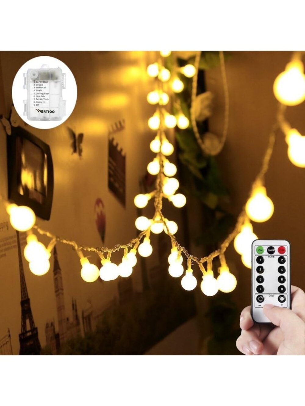 New 33ft 100 LED Battery Operated Globe String Lights for Home Decor
